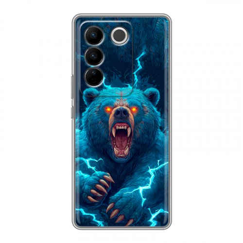 Полупрозрачный дизайнерский силиконовый с усиленными углами чехол для Vivo V27 Медведь