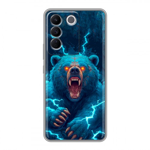 Полупрозрачный дизайнерский силиконовый с усиленными углами чехол для Vivo V27e Медведь