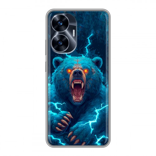 Полупрозрачный дизайнерский силиконовый с усиленными углами чехол для Realme C55 Медведь