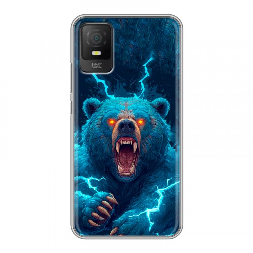 Полупрозрачный дизайнерский силиконовый с усиленными углами чехол для TCL 403 Медведь