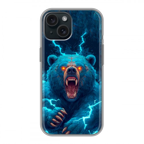 Полупрозрачный дизайнерский силиконовый чехол для Iphone 15 Медведь