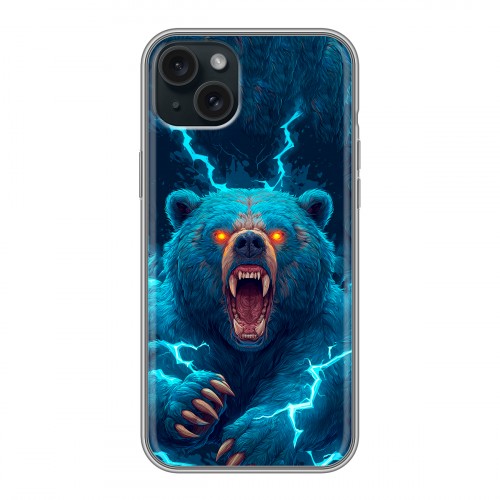 Полупрозрачный дизайнерский силиконовый чехол для Iphone 15 Plus Медведь