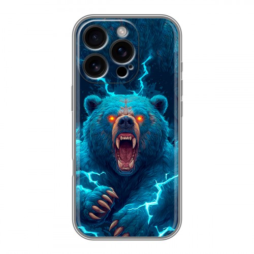 Полупрозрачный дизайнерский силиконовый чехол для Iphone 16 Pro Медведь