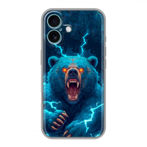 Полупрозрачный дизайнерский силиконовый чехол для Iphone 16 Plus Медведь