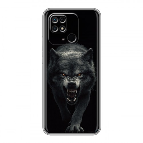 Полупрозрачный дизайнерский силиконовый с усиленными углами чехол для Xiaomi Redmi 10C Волк