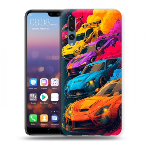 Полупрозрачный дизайнерский силиконовый с усиленными углами чехол для Huawei P20 Pro Тачки