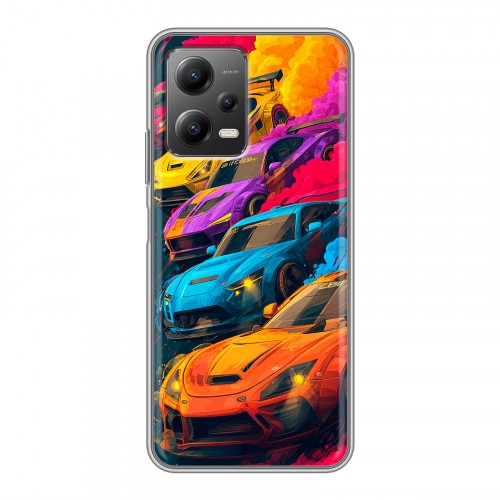 Полупрозрачный дизайнерский силиконовый с усиленными углами чехол для Xiaomi Poco X5 Тачки