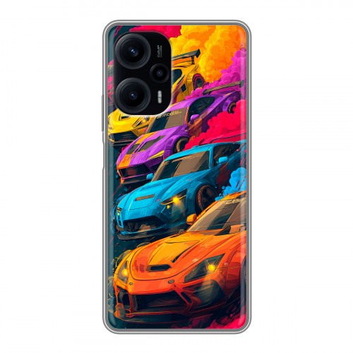 Полупрозрачный дизайнерский силиконовый чехол для XIaomi Poco F5 Тачки