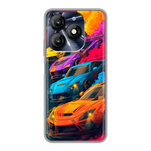 Полупрозрачный дизайнерский силиконовый чехол для Itel A70 Тачки