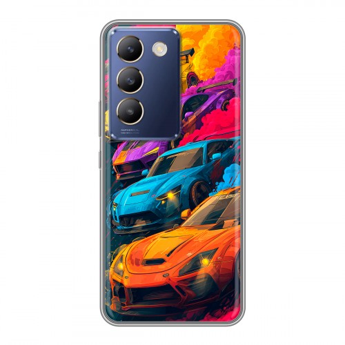 Полупрозрачный дизайнерский пластиковый чехол для Vivo V30 Lite Тачки