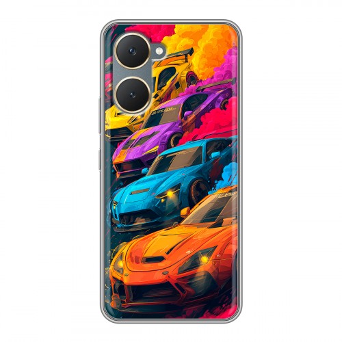Полупрозрачный дизайнерский силиконовый чехол для Vivo Y03 Тачки