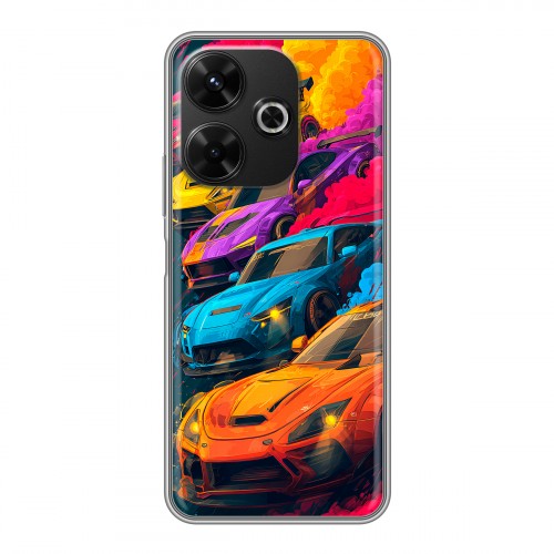 Полупрозрачный дизайнерский пластиковый чехол для RedMi 13 4G Тачки