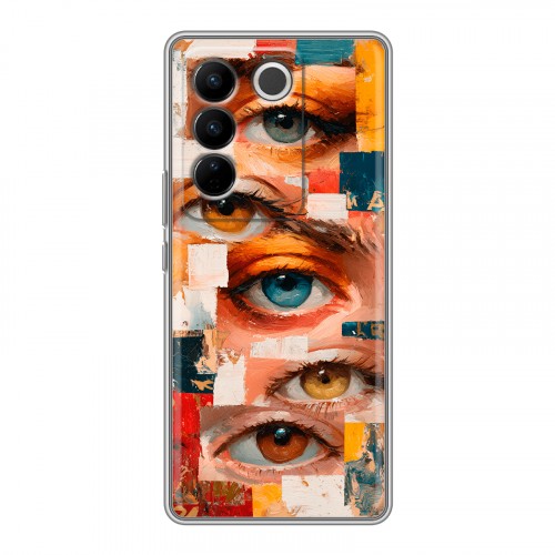 Полупрозрачный дизайнерский силиконовый с усиленными углами чехол для Vivo V27 Модный принт