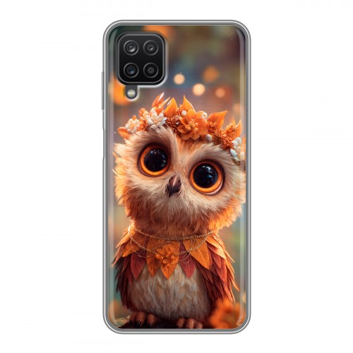 Полупрозрачный дизайнерский силиконовый с усиленными углами чехол для Samsung Galaxy A12 Милая сова