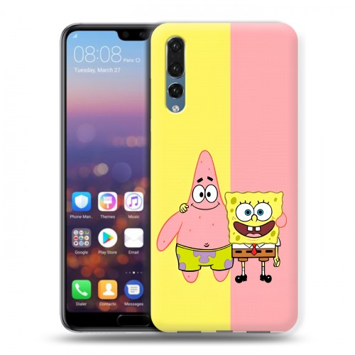 Дизайнерский силиконовый с усиленными углами чехол для Huawei P20 Pro Спанч боб Спанчбоб