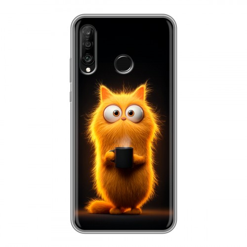 Дизайнерский силиконовый чехол для Huawei P30 Lite Смешной кот