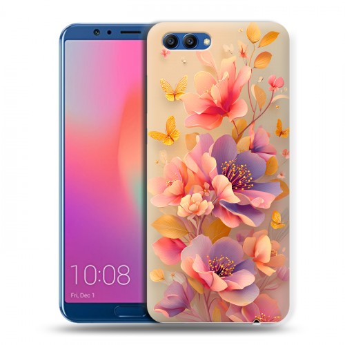 Полупрозрачный дизайнерский пластиковый чехол для Huawei Honor View 10 Цветы и бабочки