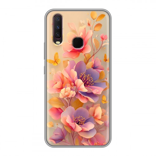 Полупрозрачный дизайнерский силиконовый с усиленными углами чехол для Vivo Y17 Цветы и бабочки