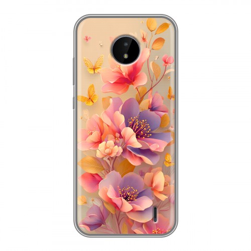 Полупрозрачный дизайнерский пластиковый чехол для Nokia C20 Цветы и бабочки