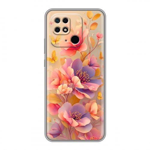 Полупрозрачный дизайнерский пластиковый чехол для Xiaomi Redmi 10C Цветы и бабочки