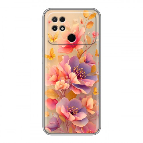 Полупрозрачный дизайнерский силиконовый чехол для Xiaomi Poco C40 Цветы и бабочки