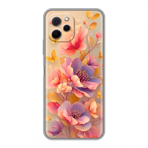 Полупрозрачный дизайнерский пластиковый чехол для Huawei Nova Y61 Цветы и бабочки
