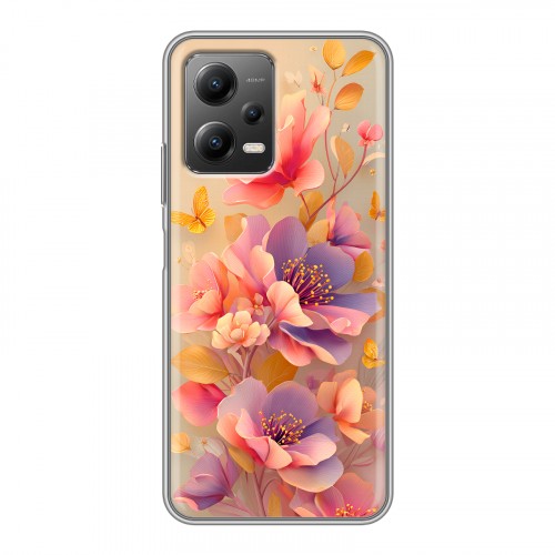 Полупрозрачный дизайнерский силиконовый с усиленными углами чехол для Xiaomi Poco X5 Цветы и бабочки