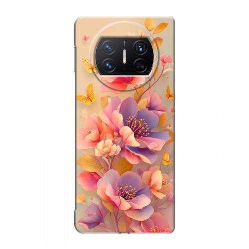 Полупрозрачный дизайнерский пластиковый чехол для Huawei Mate X3 Цветы и бабочки