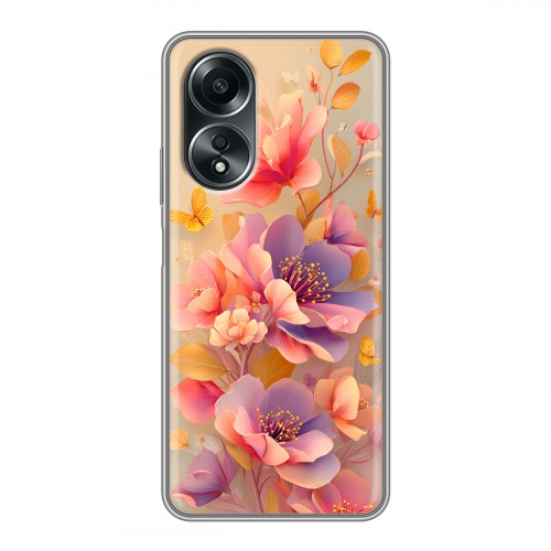 Полупрозрачный дизайнерский силиконовый чехол для OPPO A58 4G Цветы и бабочки