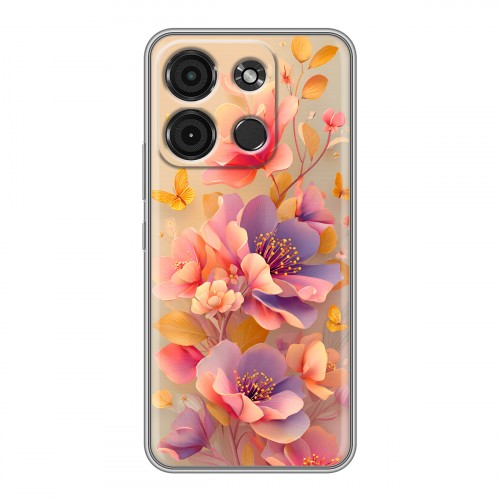 Полупрозрачный дизайнерский пластиковый чехол для Itel A60s Цветы и бабочки