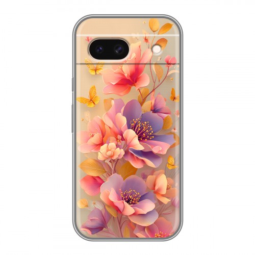 Полупрозрачный дизайнерский пластиковый чехол для Google Pixel 8a Цветы и бабочки