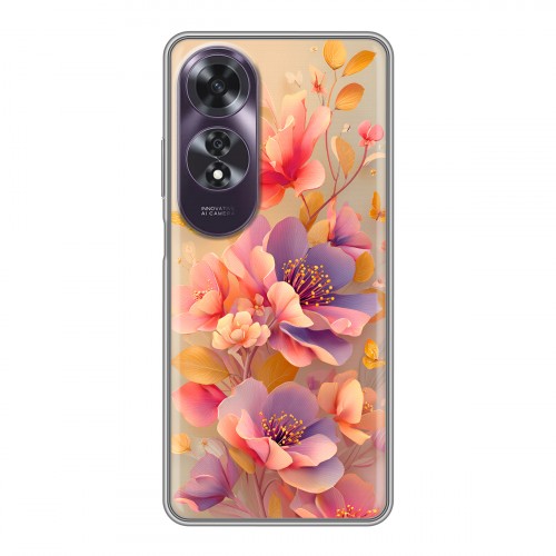 Полупрозрачный дизайнерский силиконовый чехол для OPPO A60 Цветы и бабочки