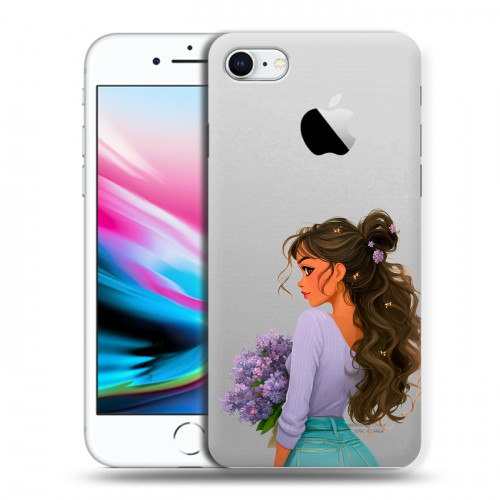 Полупрозрачный дизайнерский пластиковый чехол для Iphone 8 девушка цветы