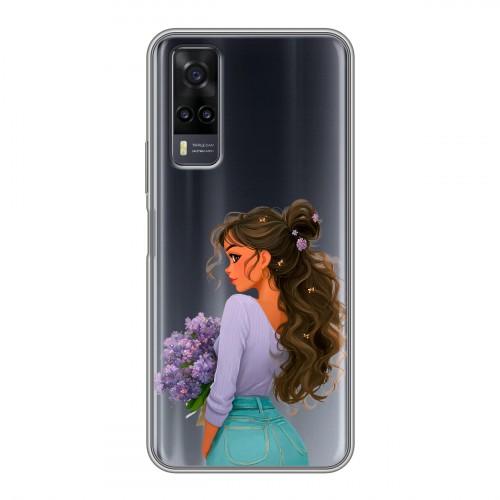 Полупрозрачный дизайнерский пластиковый чехол для Vivo Y31 девушка цветы