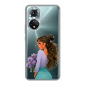 Полупрозрачный дизайнерский силиконовый чехол для Huawei Honor 50 девушка цветы