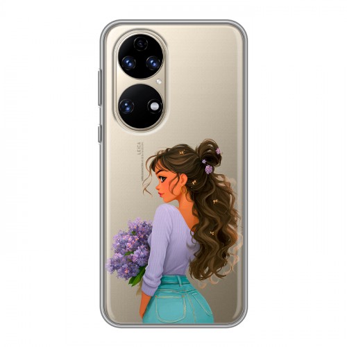 Полупрозрачный дизайнерский силиконовый чехол для Huawei P50 Pro девушка цветы