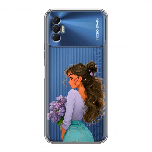 Полупрозрачный дизайнерский силиконовый чехол для Tecno Spark 8P девушка цветы