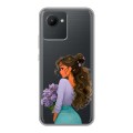 Полупрозрачный дизайнерский силиконовый чехол для Realme C30 девушка цветы