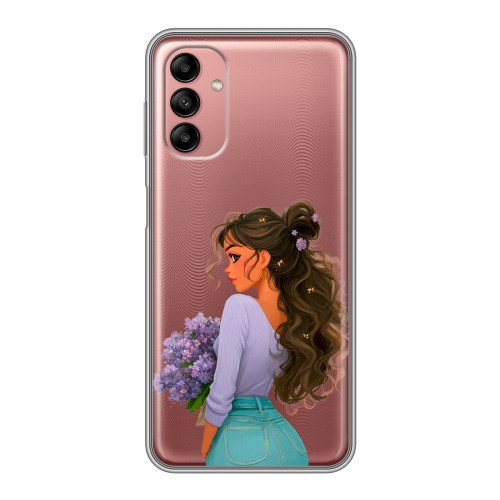 Полупрозрачный дизайнерский силиконовый чехол для Samsung Galaxy A04s девушка цветы
