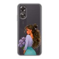 Полупрозрачный дизайнерский силиконовый чехол для OPPO A17 девушка цветы
