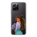Полупрозрачный дизайнерский силиконовый с усиленными углами чехол для Huawei Nova Y61 девушка цветы