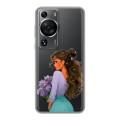 Полупрозрачный дизайнерский пластиковый чехол для Huawei P60 девушка цветы