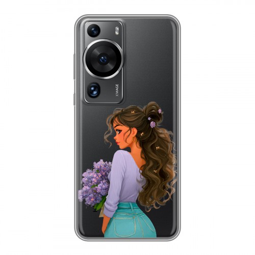 Полупрозрачный дизайнерский пластиковый чехол для Huawei P60 девушка цветы