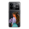Полупрозрачный дизайнерский силиконовый чехол для Realme GT3 девушка цветы