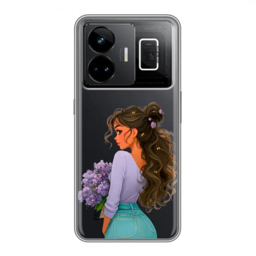 Полупрозрачный дизайнерский силиконовый чехол для Realme GT3 девушка цветы