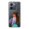 Полупрозрачный дизайнерский пластиковый чехол для Vivo Y36 девушка цветы