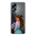 Полупрозрачный дизайнерский пластиковый чехол для OPPO A58 4G девушка цветы