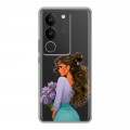 Полупрозрачный дизайнерский силиконовый с усиленными углами чехол для Vivo V29 девушка цветы