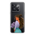Полупрозрачный дизайнерский силиконовый чехол для OnePlus 10T девушка цветы