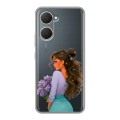 Полупрозрачный дизайнерский пластиковый чехол для Vivo Y03 девушка цветы